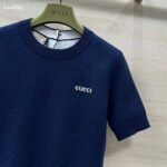 Gucci GG Women Wool Top Gucci Intarsia Navy Crewneck Short Sleeves - Image 5