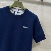 Gucci GG Women Wool Top Gucci Intarsia Navy Crewneck Short Sleeves (3)