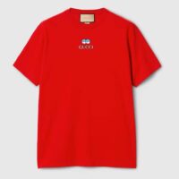 Gucci Men Cotton Jersey T-Shirt Embroidery Eyes Red Crewneck Short Sleeves (2)