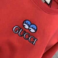 Gucci Men Cotton Jersey T-Shirt Embroidery Eyes Red Crewneck Short Sleeves (2)