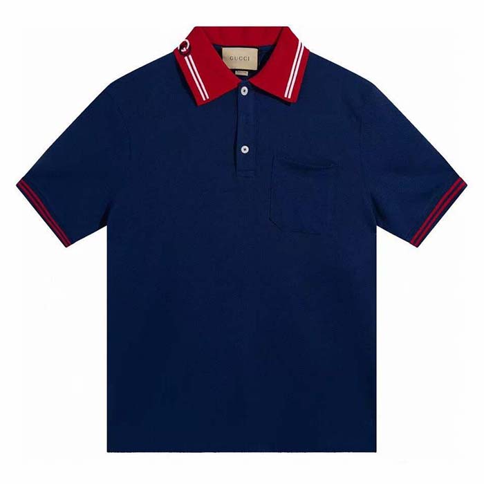 Gucci Men Cotton Piquet Polo Interlocking G Side Vents Short Sleeves