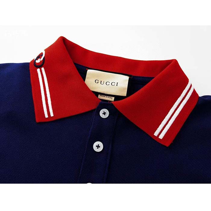 Gucci Men Cotton Piquet Polo Interlocking G Side Vents Short Sleeves