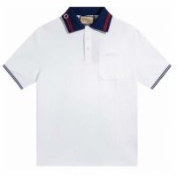 Gucci Men Cotton Piquet Polo Interlocking G White Side Vents Short Sleeves