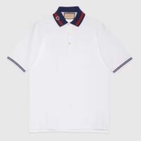 Gucci Men Cotton Piquet Polo Interlocking G White Side Vents Short Sleeves