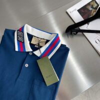Gucci Men Cotton Piquet Polo Square GG Blue Collar Short Sleeves (8)