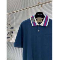 Gucci Men Cotton Piquet Polo Square GG Blue Collar Short Sleeves (8)