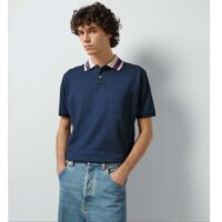 Gucci Men Cotton Piquet Polo Square GG Blue Collar Short Sleeves (8)