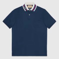 Gucci Men Cotton Piquet Polo Square GG Blue Collar Short Sleeves (8)