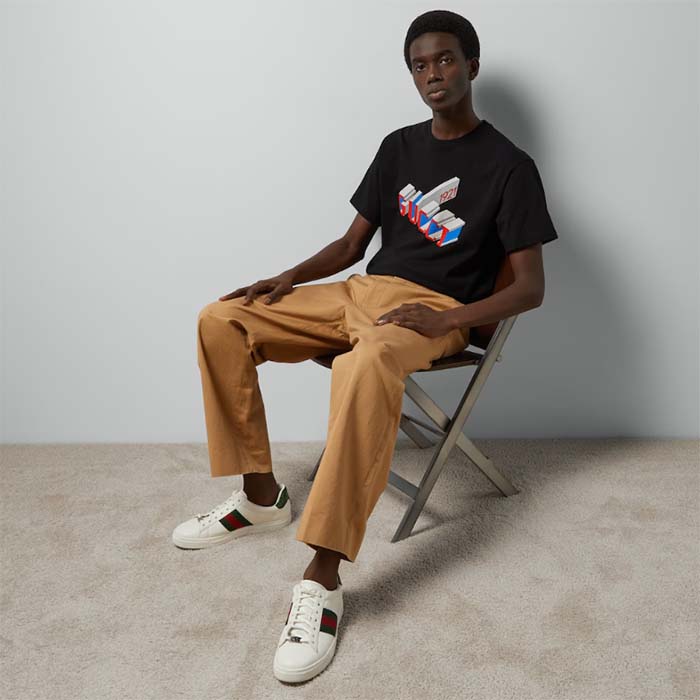 Gucci Men GG Cotton Jersey T-Shirt Black Crewneck Short Sleeves