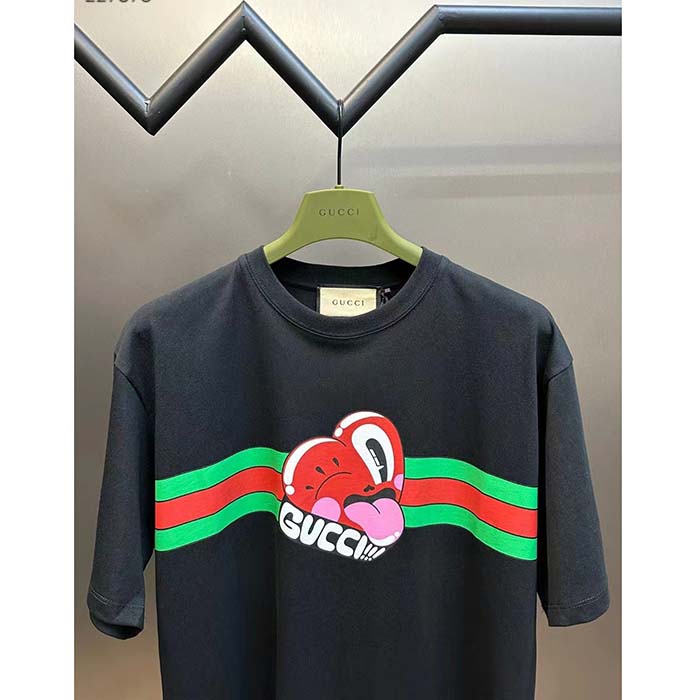 Gucci Men GG Cotton Jersey T-Shirt Print Black Crewneck Short Sleeves