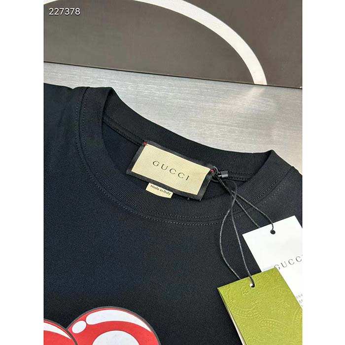Gucci Men GG Cotton Jersey T-Shirt Print Black Crewneck Short Sleeves