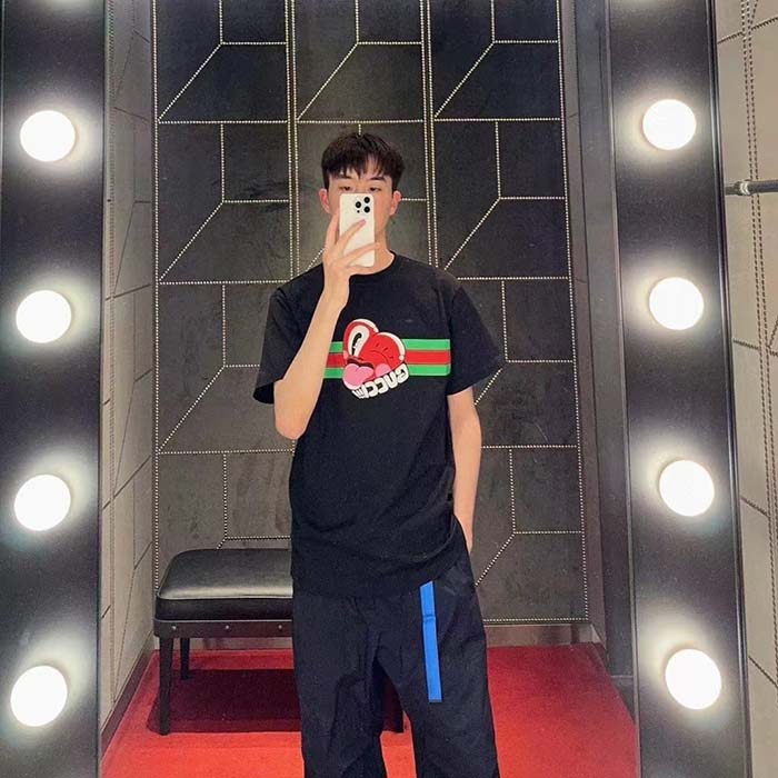 Gucci Men GG Cotton Jersey T-Shirt Print Black Crewneck Short Sleeves