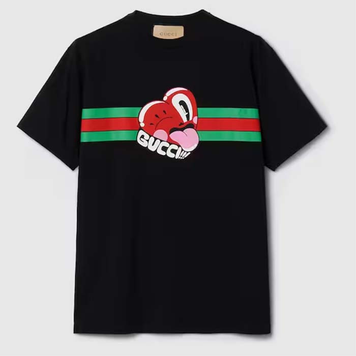 Gucci Women GG Cotton Jersey T-Shirt Print Black Crewneck Short Sleeves