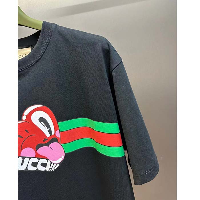 Gucci Men GG Cotton Jersey T-Shirt Print Black Crewneck Short Sleeves