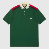 Gucci Men GG Cotton Polo Interlocking G Green Short Sleeves Chest Pocket (2)