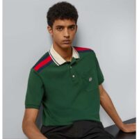 Gucci Men GG Cotton Polo Interlocking G Green Short Sleeves Chest Pocket (2)