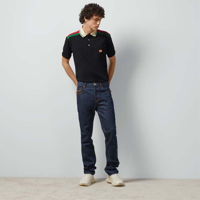 Gucci Men GG Cotton Polo Interlocking G Short Sleeves Chest Pocket