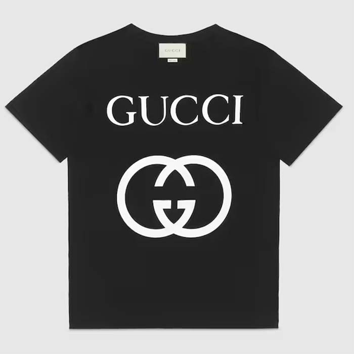 Gucci Men GG Oversize T-Shirt Interlocking G Black Cotton Jersey