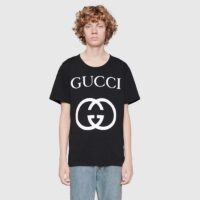 Gucci Men GG Oversize T-Shirt Interlocking G Black Cotton Jersey (4)