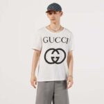Gucci Men GG Oversize T-Shirt Interlocking G Off-White Cotton Jersey - Image 7