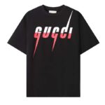 Gucci Men GG T-Shirt Gucci Blade Print Black Cotton Jersey Crewneck - Image 2