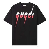 Gucci Men GG T-Shirt Gucci Blade Print Black Cotton Jersey Crewneck (8)