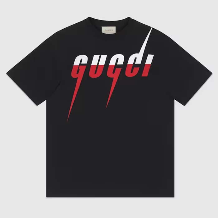 Gucci Men GG T-Shirt Gucci Blade Print Black Cotton Jersey Crewneck