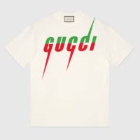 Gucci Men GG T-Shirt Gucci Blade Print White Cotton Jersey Crewneck (9)