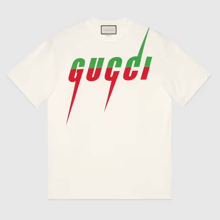 Gucci Men GG T-Shirt Gucci Blade Print White Cotton Jersey Crewneck