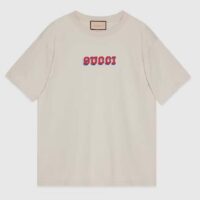 Gucci Men GG T-Shirt Gucci Print Crewneck Short Sleeves Oversize Fit