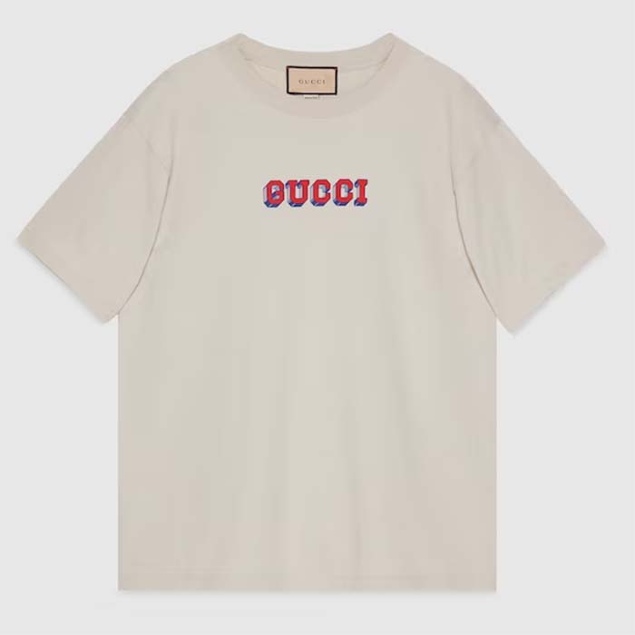 Gucci Men GG T-Shirt Gucci Print Crewneck Short Sleeves Oversize Fit