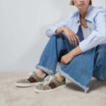 Gucci Unisex Ace Sneaker Web Beige GG Supreme Canvas Low Heel - immagine 11