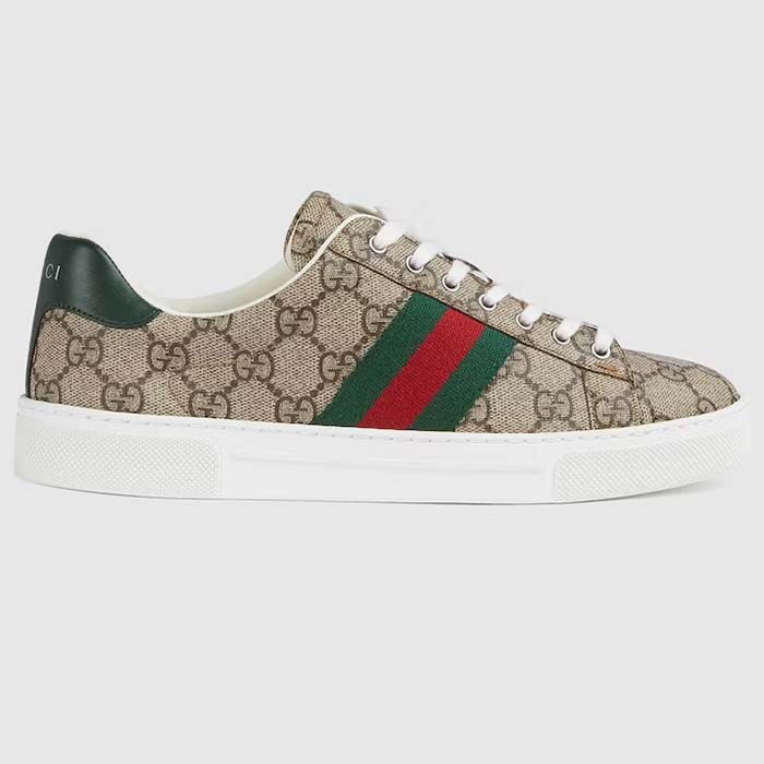 Gucci Unisex Ace Sneaker Web Beige GG Supreme Canvas Low Heel