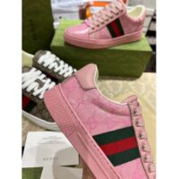 Gucci Unisex Ace Sneaker Web Pink GG Crystal Canvas Low Heel (11)