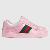 Gucci Unisex Ace Sneaker Web Pink GG Crystal Canvas Low Heel (11)