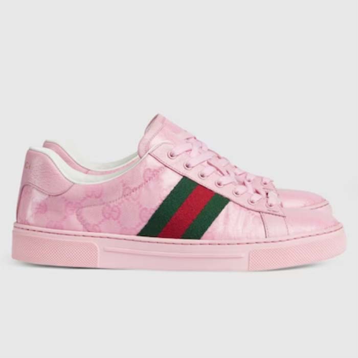 Gucci Unisex Ace Sneaker Web Pink GG Crystal Canvas Low Heel