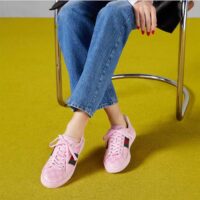Gucci Unisex Ace Sneaker Web Pink GG Crystal Canvas Low Heel (11)