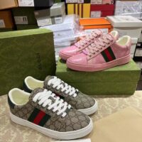 Gucci Unisex Ace Sneaker Web Pink GG Crystal Canvas Low Heel (11)