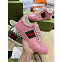 Gucci Unisex Ace Sneaker Web Pink GG Crystal Canvas Low Heel (11)