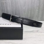 Gucci Unisex Black Signature Belt GG Detail Square Buckle 3.8 CM Width - Image 2