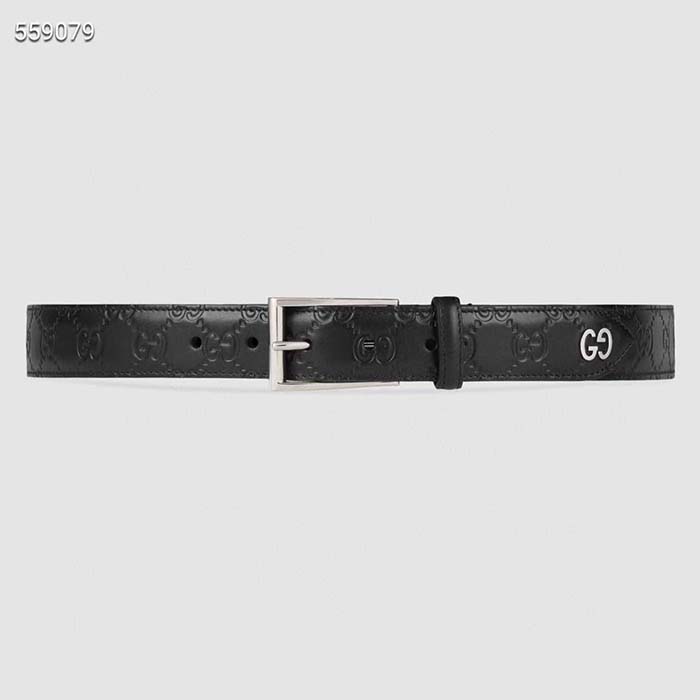 Gucci Unisex Black Signature Belt GG Detail Square Buckle 3.8 CM Width