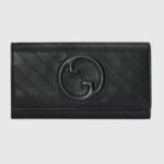 Portafoglio Gucci unisex GG Blondie Continental in pelle nera con motivo G intrecciato rotondo