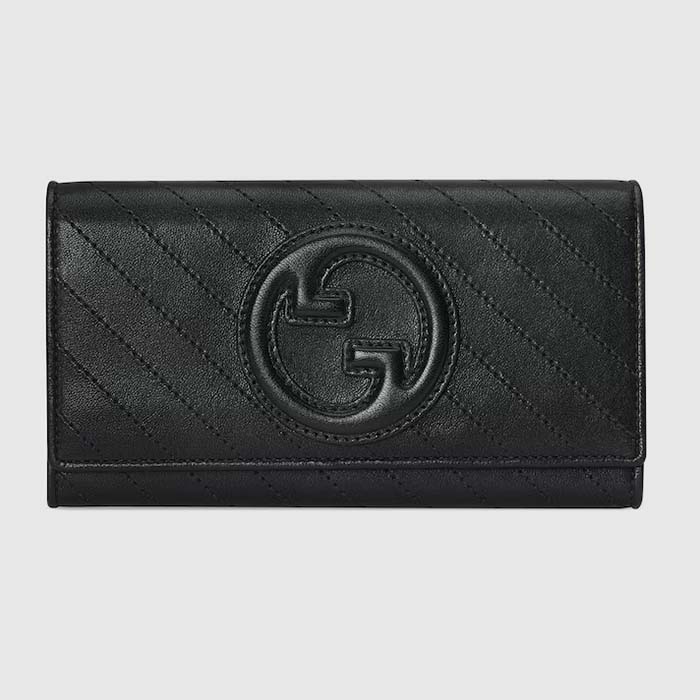 Gucci Unisex GG Blondie Continental Wallet Black Leather Round Interlocking G