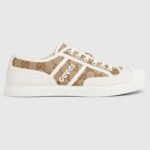 Gucci Unisex GG Canvas Sneaker Beige Rubber Sole Lace Up Flat