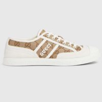 Gucci Unisex GG Canvas Sneaker Beige Rubber Sole Lace Up Flat (3)