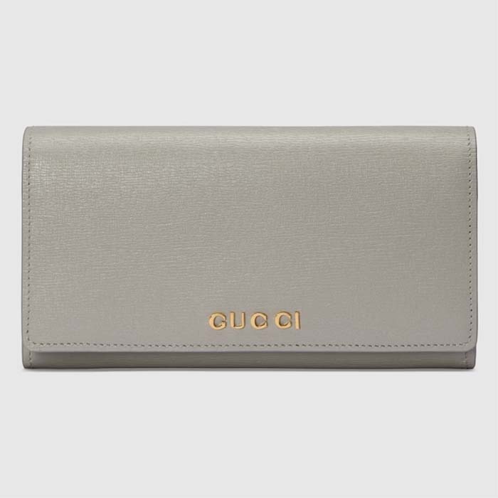 Gucci Unisex GG Continental Wallet Light Grey Leather Taffeta Lining