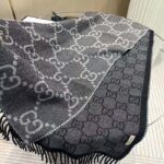 Gucci Unisex GG Jacquard Knit Scarf Tassels Grey Black Wool - Bild 2