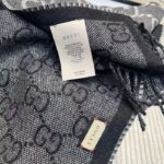 Gucci Unisex GG Jacquard Knit Scarf Tassels Grey Black Wool - Bild 8