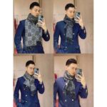 Gucci Unisex GG Jacquard Knit Scarf Tassels Grey Black Wool - Bild 9