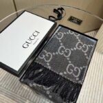 Gucci Unisex GG Jacquard Knit Scarf Tassels Grey Black Wool - Bild 3